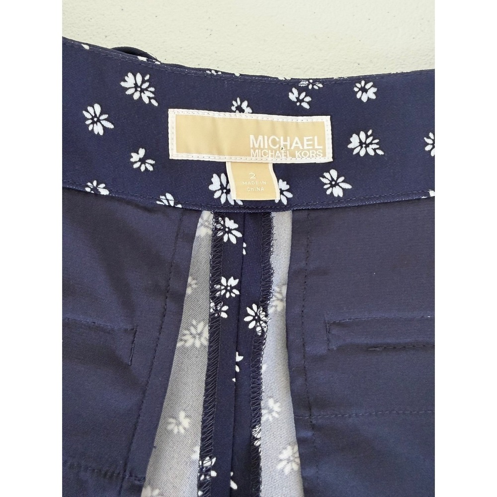 Michael Kors Navy Blue Floral Daisy Drawstring Shorts Side Zip Pocket Size 2 - Picture 9 of 9